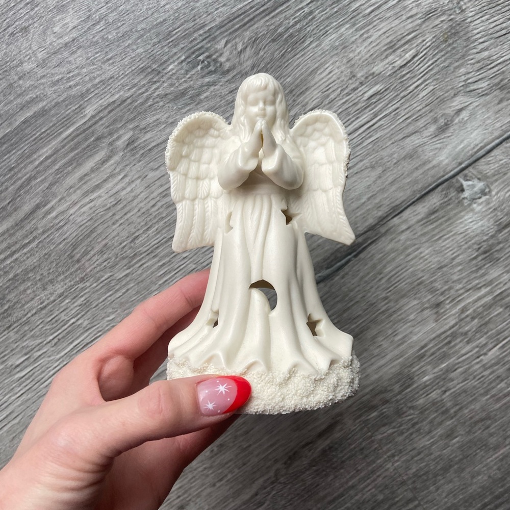 Vintage praying angel 👼 Christmas decoration tea light candle holder snow baby
